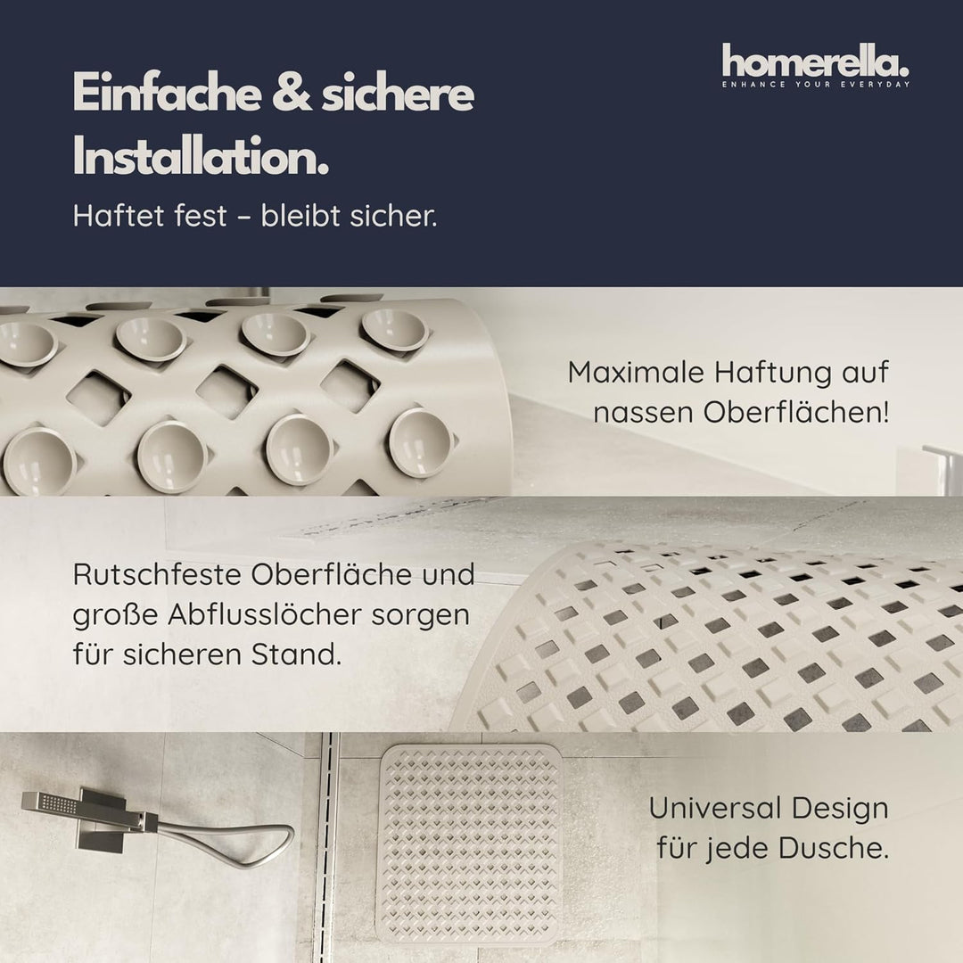 homerella© Duschmatte rutschfest 53x53cm, INKL. AUFHÄNGUNG, Antirutschmatte Dusche, schimmelresisten