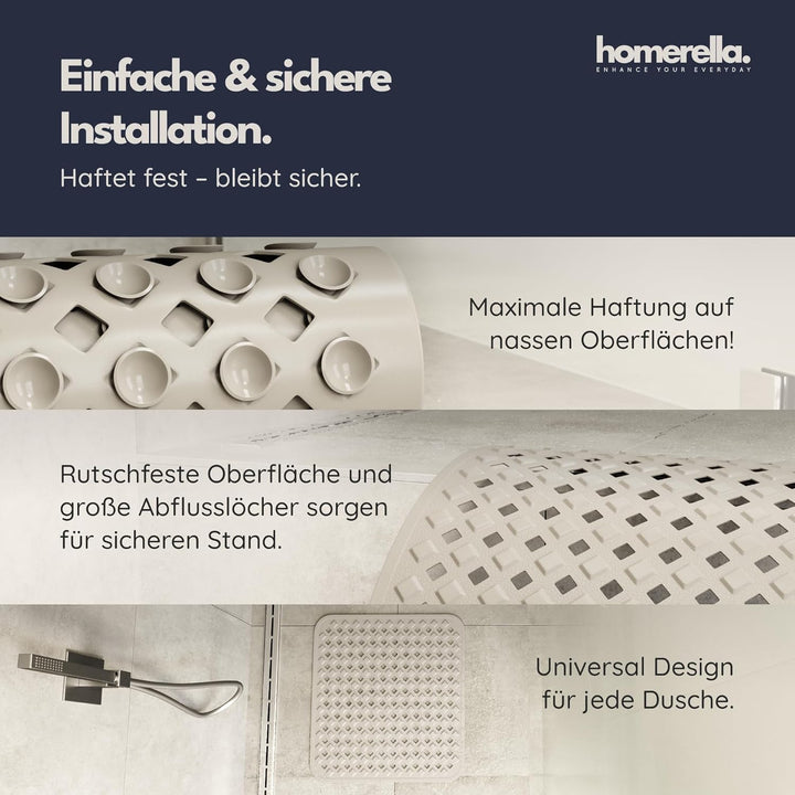 homerella© Duschmatte rutschfest 53x53cm, INKL. AUFHÄNGUNG, Antirutschmatte Dusche, schimmelresisten