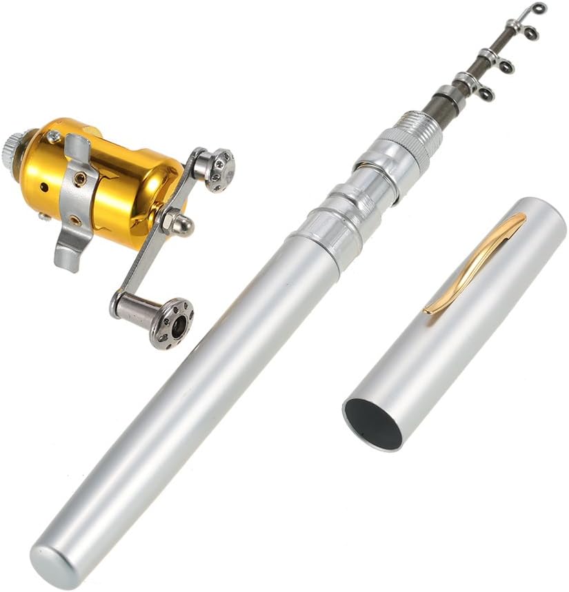 Lixada Mini Angel Reel Combo Kit, Pen Angelrute + Fishing Wheel + Angelschnur + Weiche Köder + Hooks