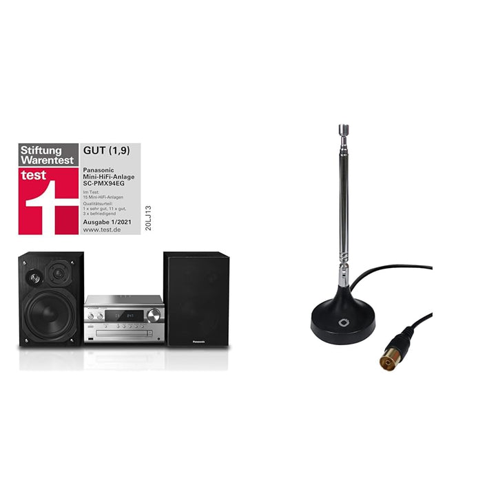 Panasonic SC-PMX94EG-S Micro HiFi System Silber, Einheitsgrösse & Oehlbach Radio Rod FM DAB+ Stabant