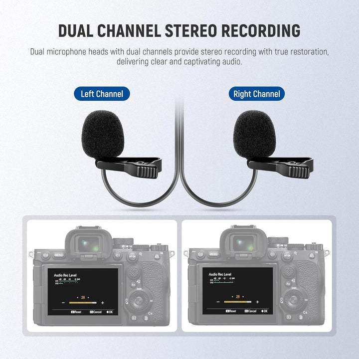 NEEWER 2m Wired Mic, Doppeltes Lavaliermikrofon mit 4m Verlängerungskabel, Mini Ansteckmikrofon, omn