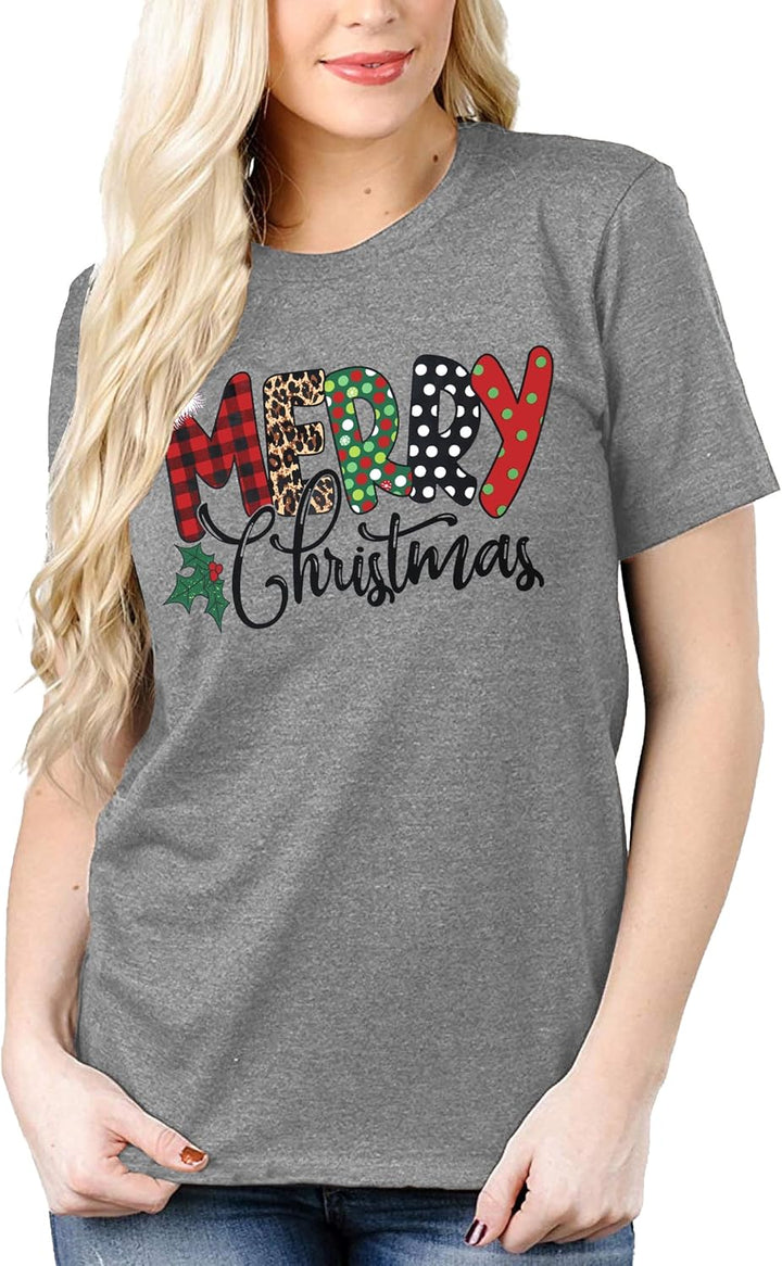 Weihnachtsbaum T-Shirt Für Damen Merry Christmas Bedruckte T-Shirts Kurzarm Holiday Tshirt Oberteile