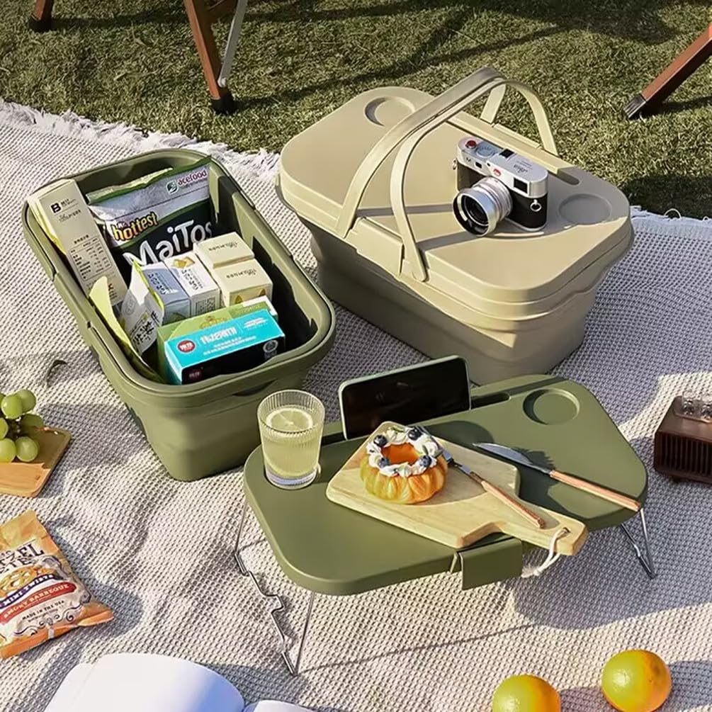 2-in-1 Klappbarer Picknickkorb mit Kühlfunktion – Wetterfeste Outdoor-Lösung mit integriertem Handyh