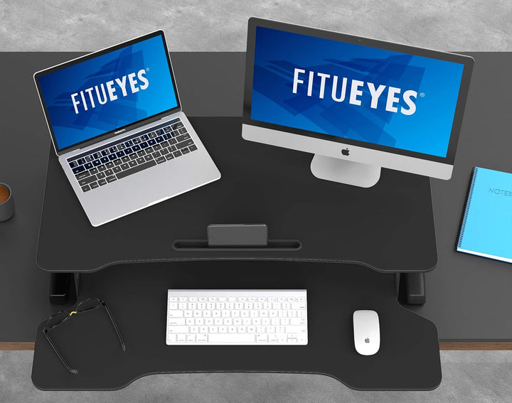 FITUEYES Höhenverstellbar Schreibtischaufsatz Büro Sitz Steh Computertisch 92 * 40 cm Stehpult mit T