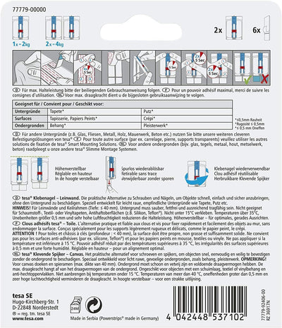 Tesa 77779 Leinwand Tapete & Putz Klebenagel Tapeten & Putz-höhenverstellbar-Selbstklebender ideal f