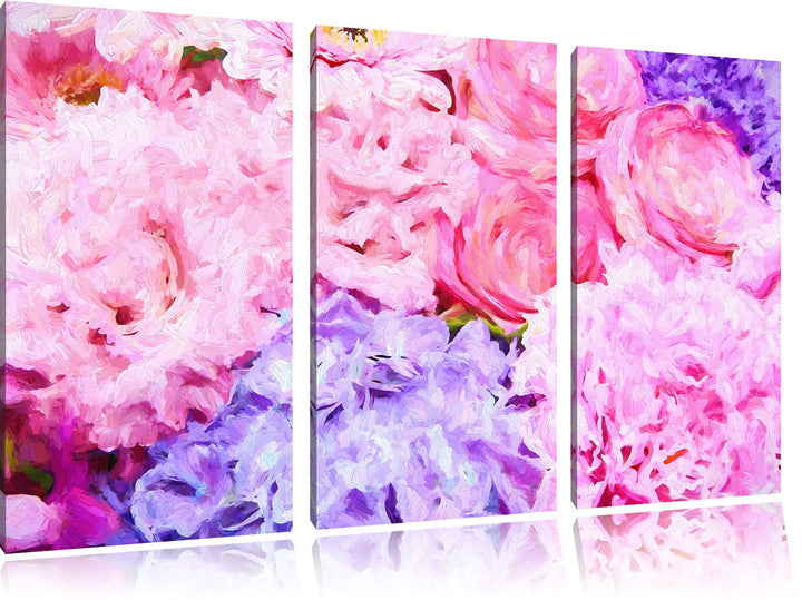 Pixxprint prachtvoller Blumenstrauss Kunst / 3-Teilig/Gesamtmass 120cm Leinwandbild bespannt auf Hol
