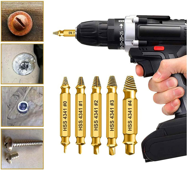 HSS 4341 Schraubenausdreher Set, 5-teilig, M3-M18, Beschädigte Schrauben Entferner, Linksdreher mit