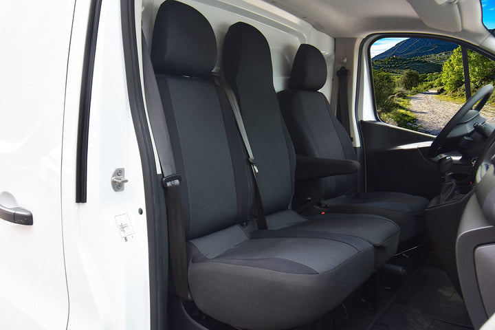 Passgenaue LUX Sitzbezüge passend für Trafic NV300 Vivaro Talento Massgeschneidert 1+2 (3-Sitzer), L