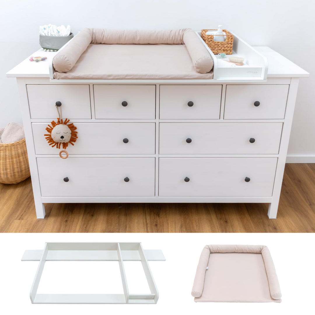 Wickelaufsatz Set für IKEA HEMNES – mit Aufsatz, Wickelauflage & Umrandung aus 100% Baumwolle (Pure