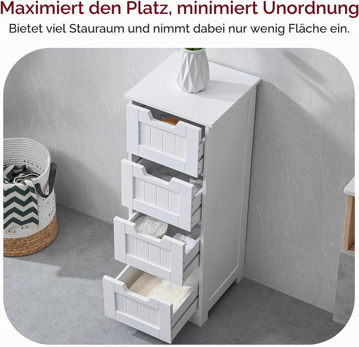 Bath Vida Badezimmerschrank mit 4 Schubladen, bodenstehende Aufbewahrungseinheit, Holz, weiss Priano