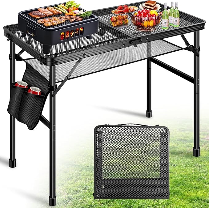 Campingtisch Klappbar, Metall-Klapptisch Camping Klein 60x40 cm, Klapptisch Höhenverstellbar, 2 Höhe