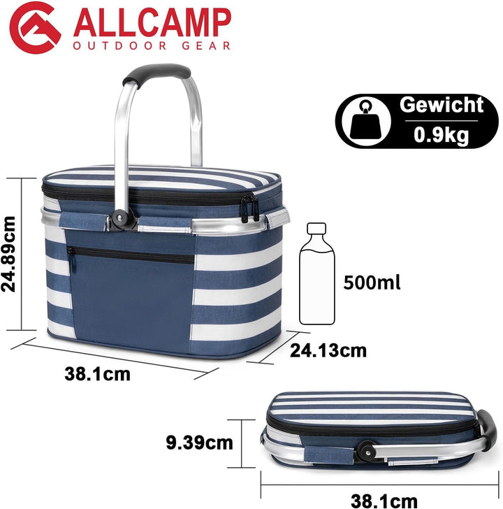 ALLCAMP Faltbar Isoliert Kühltasche - Einkaufskorb Thermo Mit Deckel, Abnehmbarer Picknickkorb 2 Per