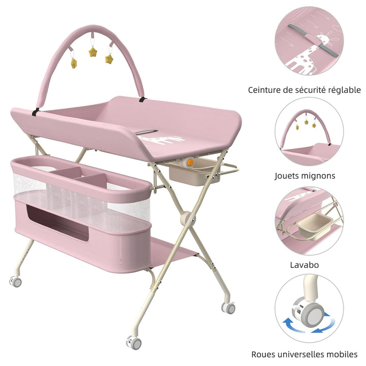 OHMG Wickeltisch für Babys,tragbarer klappbarer Wickeltisch mit Rollen,Mobile wickeltisch klappbar,w