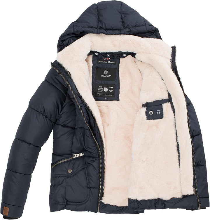 Navahoo Damen warme Winter Steppjacke Megan XS-XXL XL Schwarz, XL Schwarz