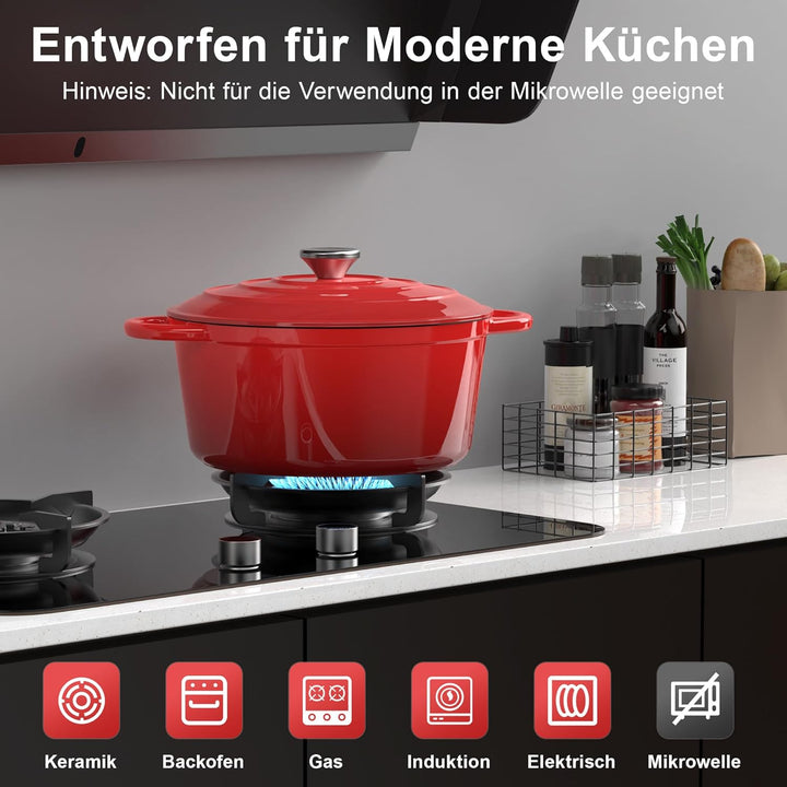 Gusseisen Topf Brotbackform - 26cm Schmortopf Emaille Gusseiserner mit Deckel, Gusseisentopf Brot Ba