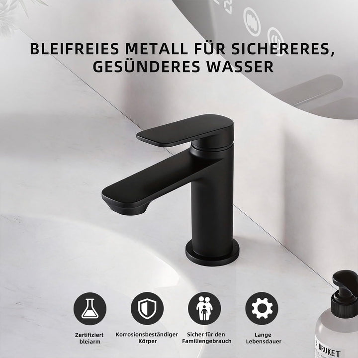 BELZ Badarmatur Waschtischarmatur – Einhebel-Mischbatterie aus Messing, Wasserhahn fürs Badezimmer,