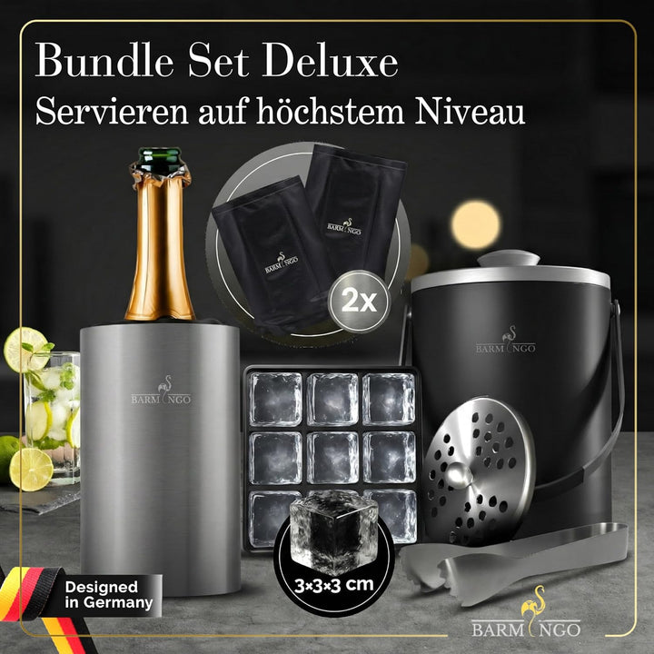 SPAR-SET: Eiswürfelbehälter & Weinkühler Set | 2l Eisbehälter Set mit Sieb, Eiswürfelform, Zange | S