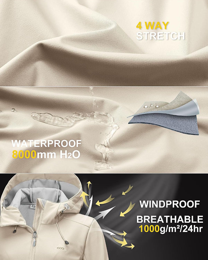 33,000ft Damen Softshelljacke Wasserdichte Funktionsjacke mit Kapuze | Atmungsaktiv, 4-Wegen Stretch