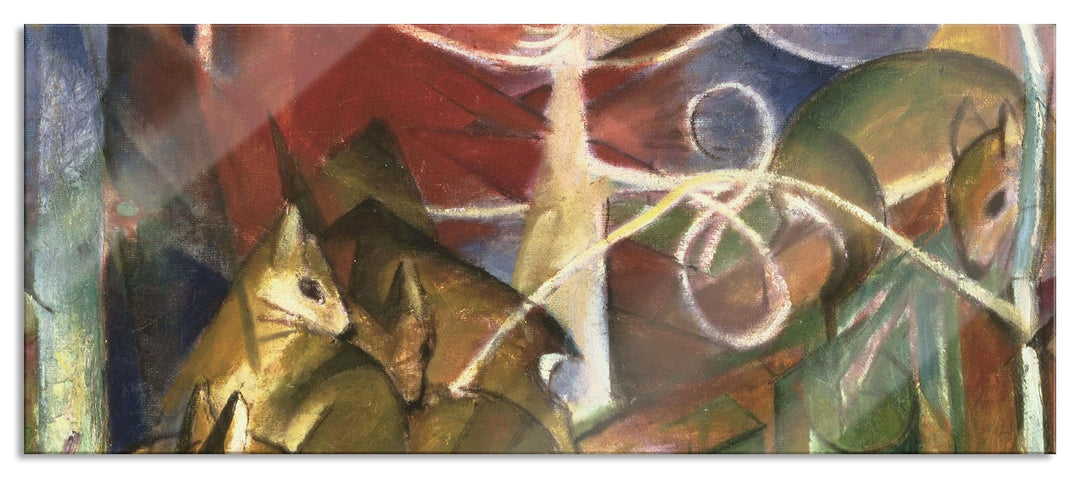 Glasbild Panorama | Wandbild aus Echtglas | Franz Marc - Rehe im Wald I | 120x50 cm | inkl. Aufhängu