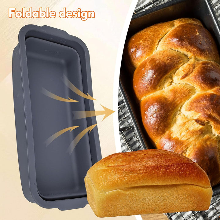 Brotbackform mit Deckel, Faltbar Backform Silikon, Hitzebeständige und Antihaftbeschichtete Oberfläc