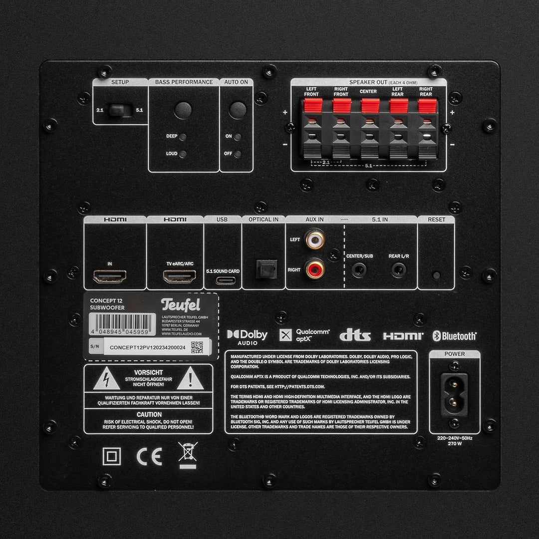 Teufel Concept 12 Subwoofer 5.1-Mehrkanal-Subwoofer mit 300-mm-Tieftöner für extrem tiefen Kickbass