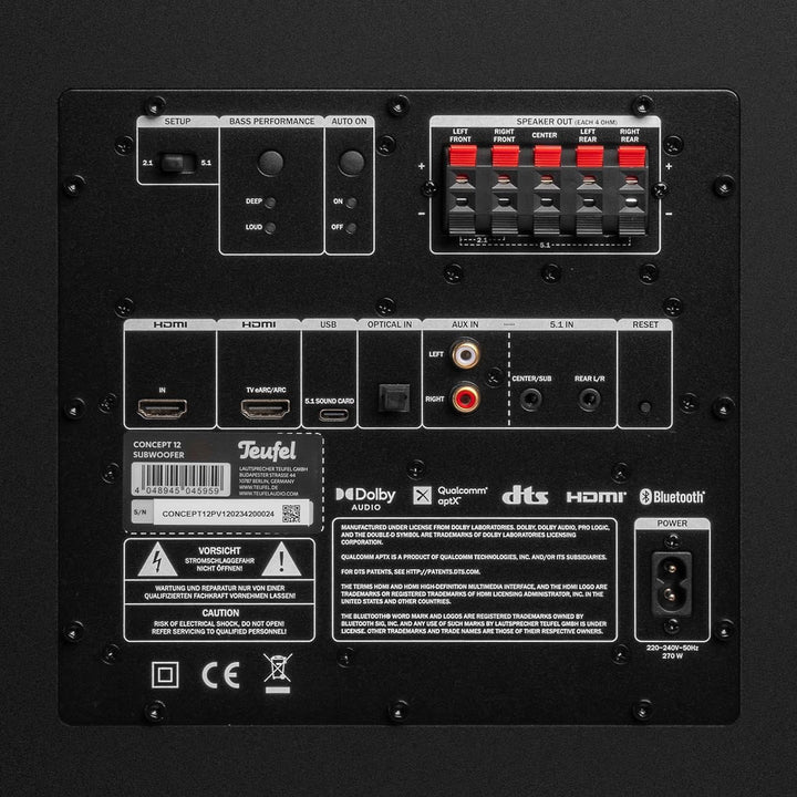 Teufel Concept 12 Subwoofer 5.1-Mehrkanal-Subwoofer mit 300-mm-Tieftöner für extrem tiefen Kickbass