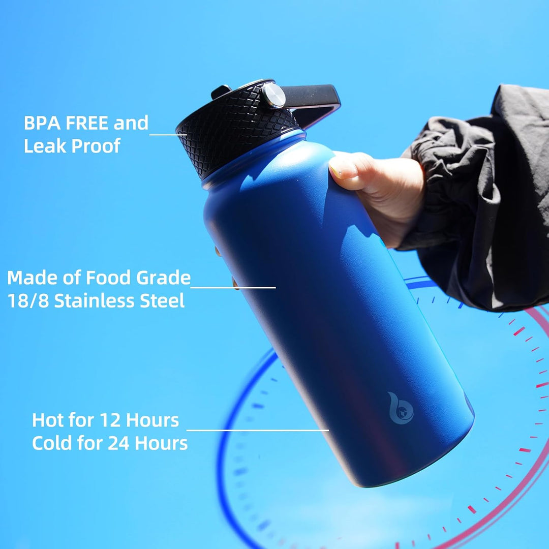 BJPKPK Isolierte Wasserflaschen, Edelstahl-Wasserflasche mit Strohhalm, thermoisolierte Wasserflasch