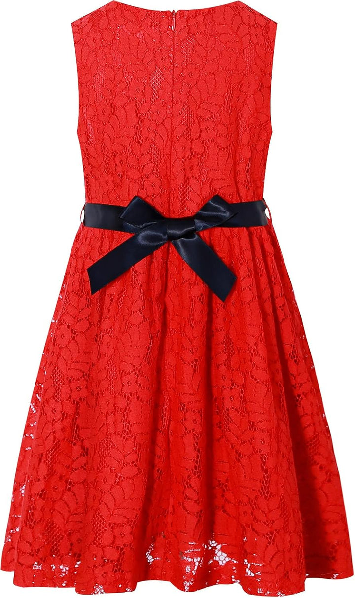 BONNY BILLY Mädchen Kleider Spitze Festlich Hochzeit Kinder Sommerkleid Winterkleid mit Schleife 4-5