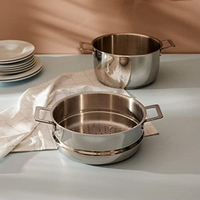 Alessi "POTS & PANS" Durchschlagartiger Einsatz zum Dünsten aus Edelstahl, 6.5 x 30.5 x 24 cm Silber