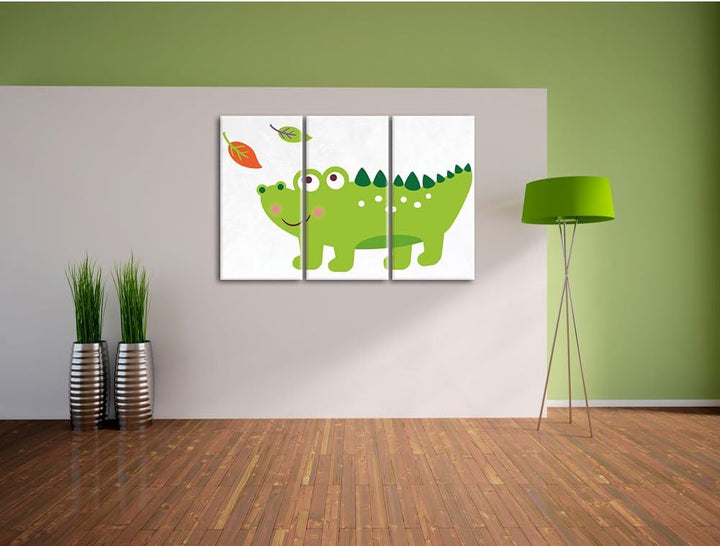 Pixxprint Niedliches Krokodil / 3-Teilig/Gesamtmass 120cm Leinwandbild bespannt auf Holzrahmen/Wandb