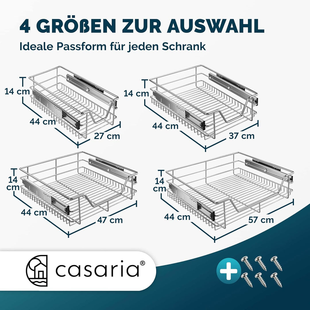 CASARIA Teleskopschublade 30cm Verchromt 25kg Belastbar Korbauszug Vollauszug mit Zubehör Haushalt K