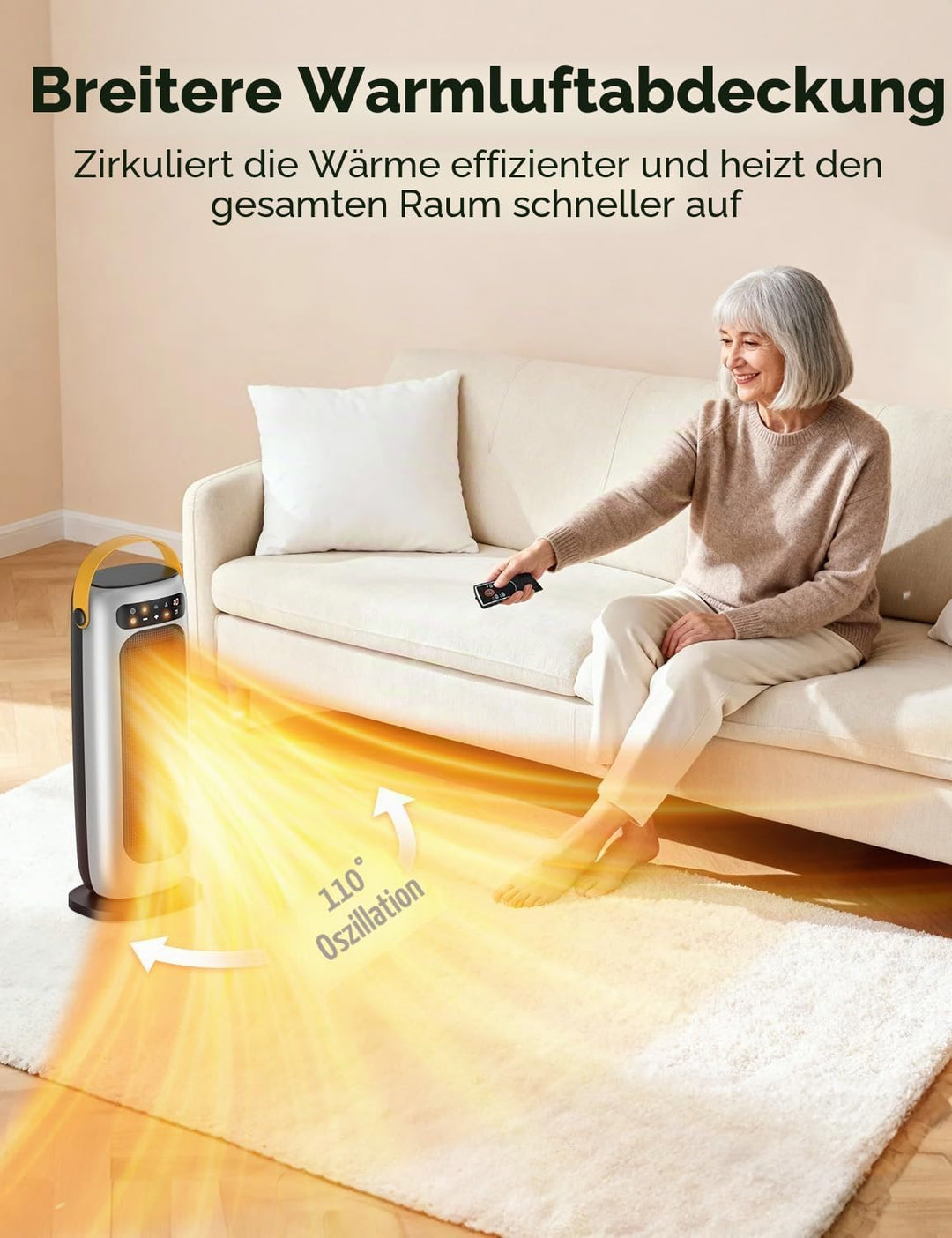 Heizlüfter Energiesparend, 35dB Leise & Kraftvoll 1500W PTC Keramik Heizlüfter mit Fernbedienung, 4