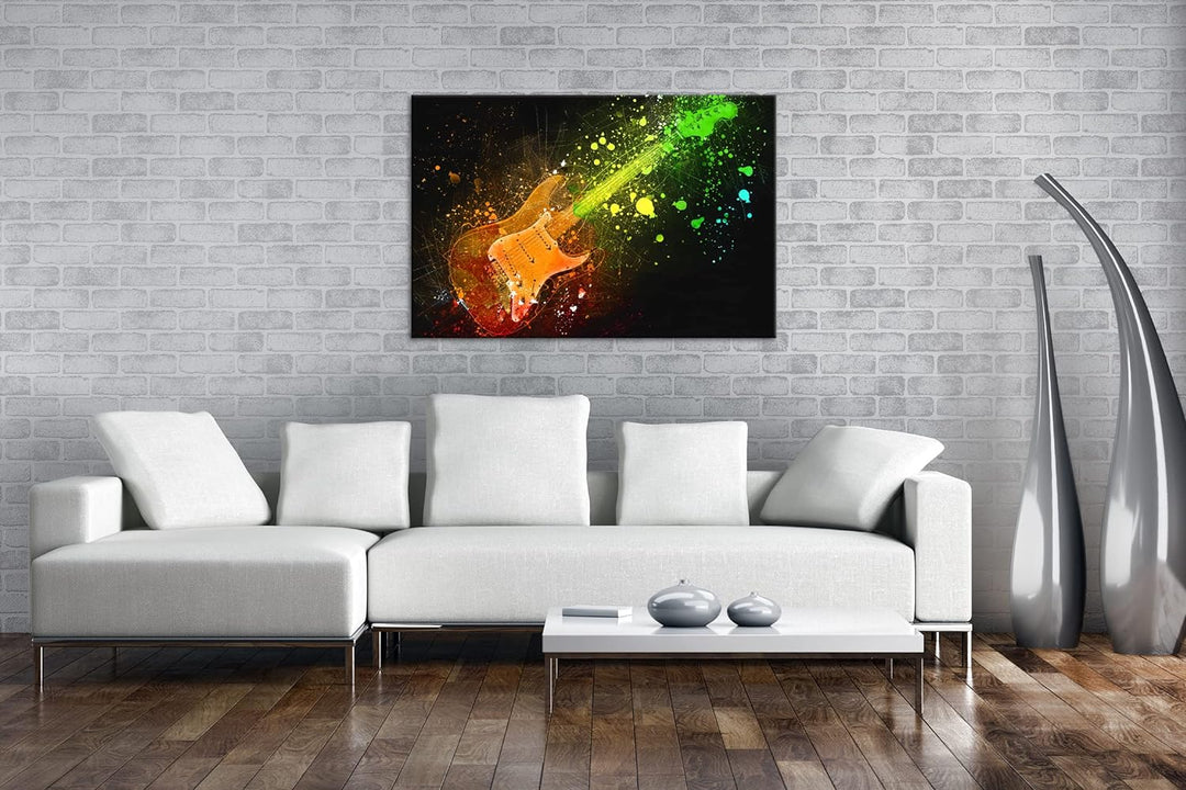 deyoli farbenfrohe Gitarre Format: 60x40 als Leinwandbild, Motiv fertig gerahmt auf Echtholzrahmen,