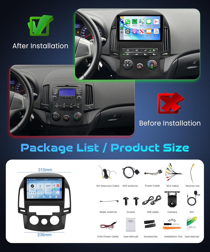 Rimoody 4G+128G Autoradio Android für Hyundai i30 2006-2011, 9 Zoll Bildschirm IN-Cell Autoradio mit