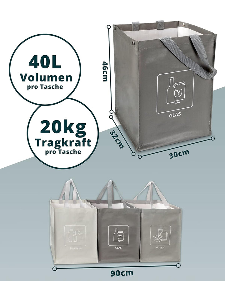 RETRIX Mülltrennsystem - inklusive Stabilisatoren - Mülltrennsystem 3fach - hohe Belastbarkeit - Pfa