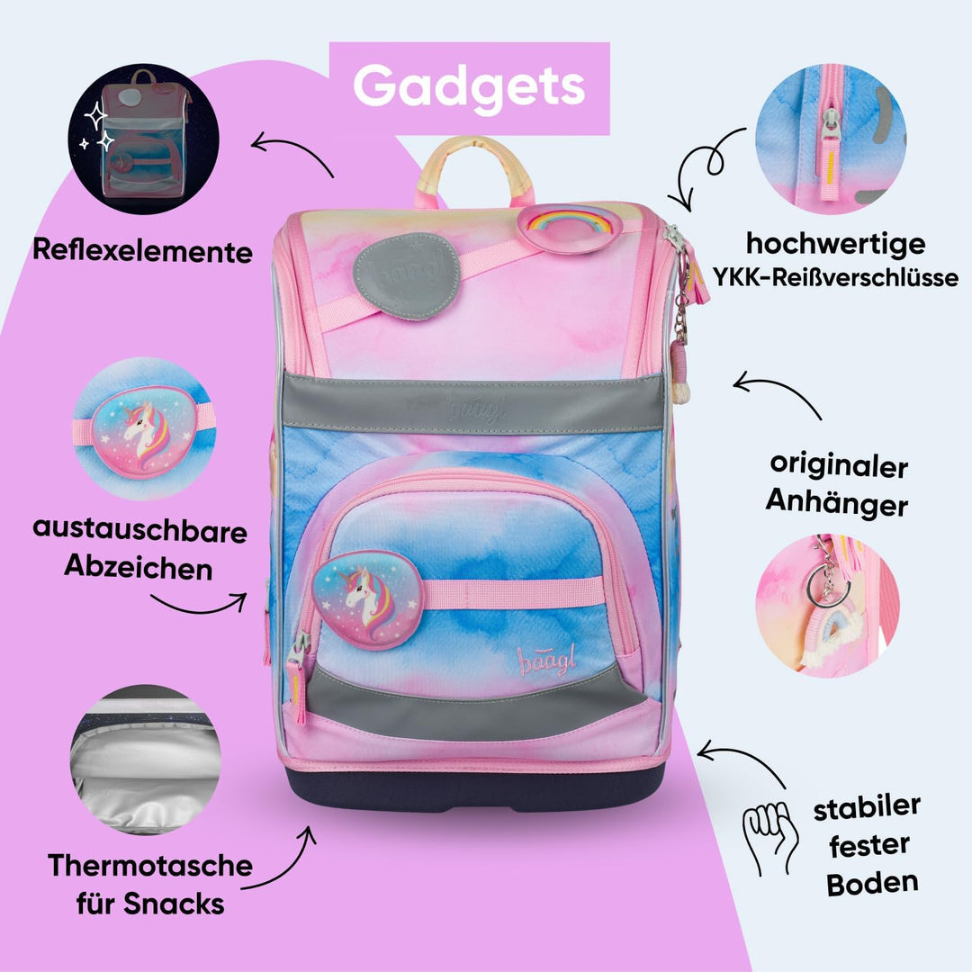 Baagl Schulranzen Jungen Mädchen Set 5 Teilig (Zippy Schultasche für 1. Klasse, Mäppchen, Turnbeutel