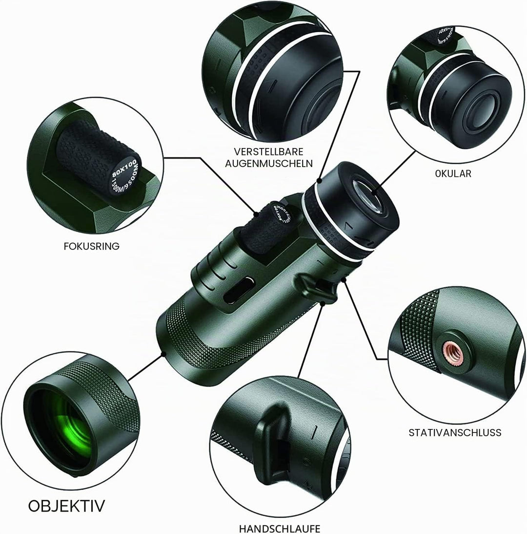 Monokular-Teleskop 80x100 High Definition für Erwachsene High Powered mit Smartphone Adapter Telesko