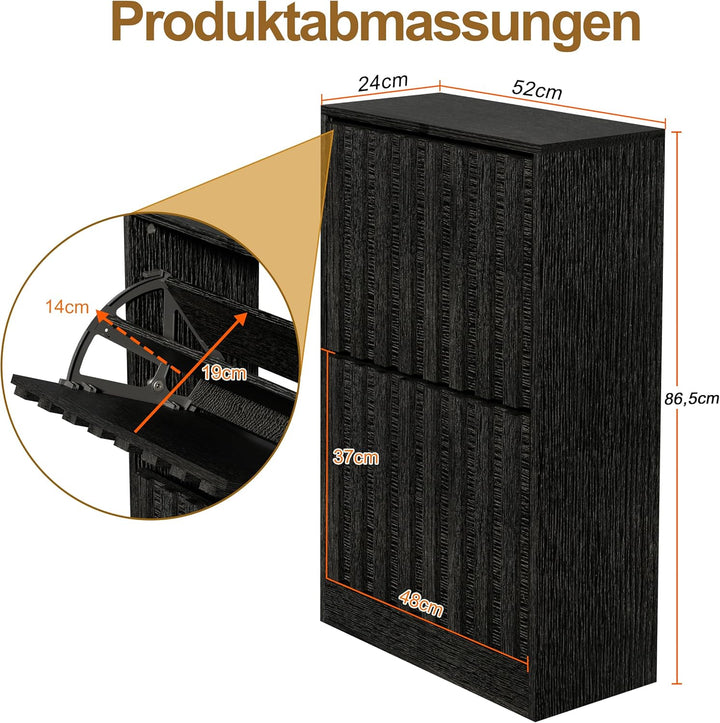 UEV Schuhschrank mit 2 Klappen Holz Schmal Schuhkipper Schuhkommode mit Kippschutz, Schuhaufbewahrun