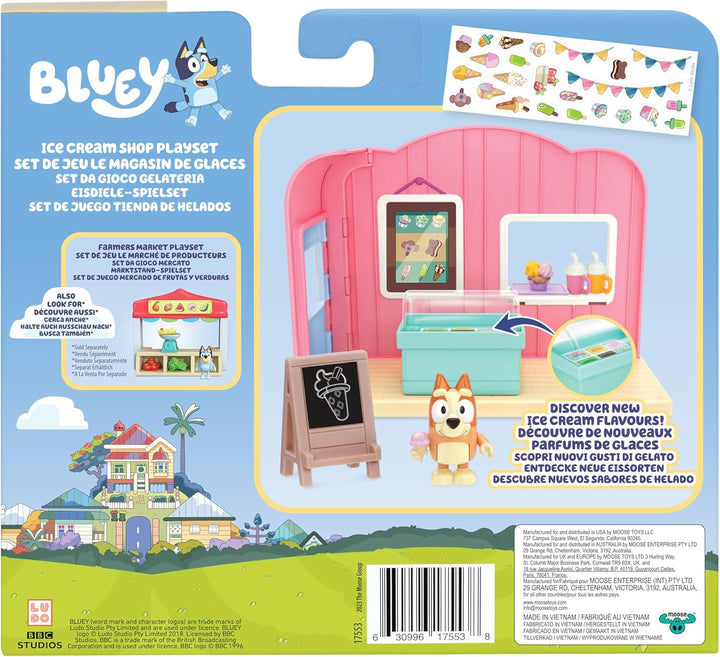 Bluey Mini-Spielsets, Bluey Eisdiele-Spielset, Enthält Bingo-Figur mit beweglichen Gelenken und Zube