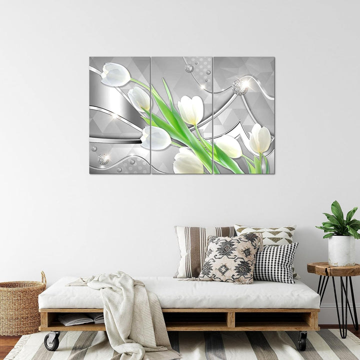 Runa Art Wandbilder Blumen Tulpen Bild XXL Wohnzimmer Schlafzimmer Grau Grün Diamant 120 x 80 cm 3 T