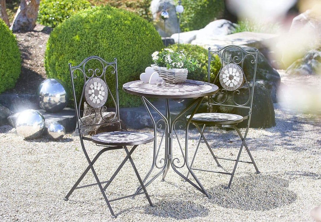 Kobolo Gartenstuhl Klappstuhl Mosaikstuhl Metallstuhl - Höhe 88 cm - grau- für Innen- und Aussenbere