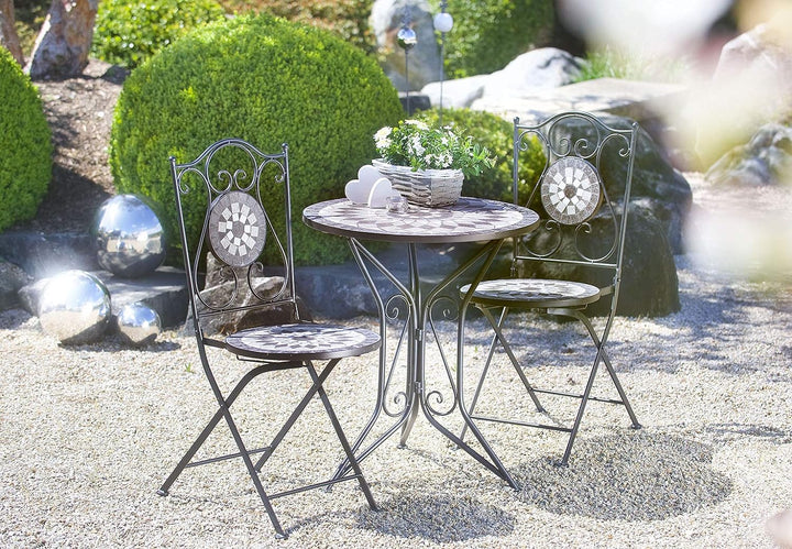 Kobolo Gartenstuhl Klappstuhl Mosaikstuhl Metallstuhl - Höhe 88 cm - grau- für Innen- und Aussenbere