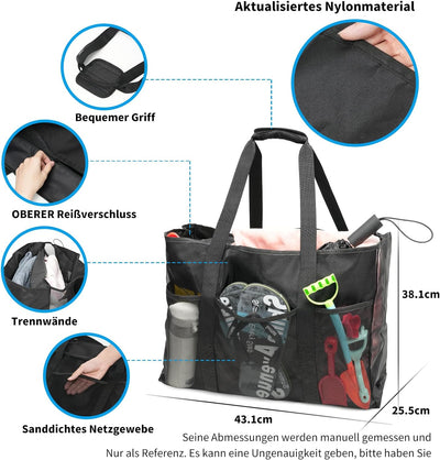 Strandtasche XXL Familie, Gross Strandtasche mit Reissverschluss, Faltbar Badetasche Wasserdicht San