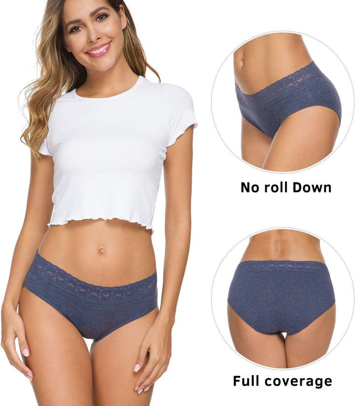 Damen-Unterwäsche, Baumwolle, Bikini-Höschen für Damen, Unterhose, Slips, Hipster, Spitze, 5er-Pack