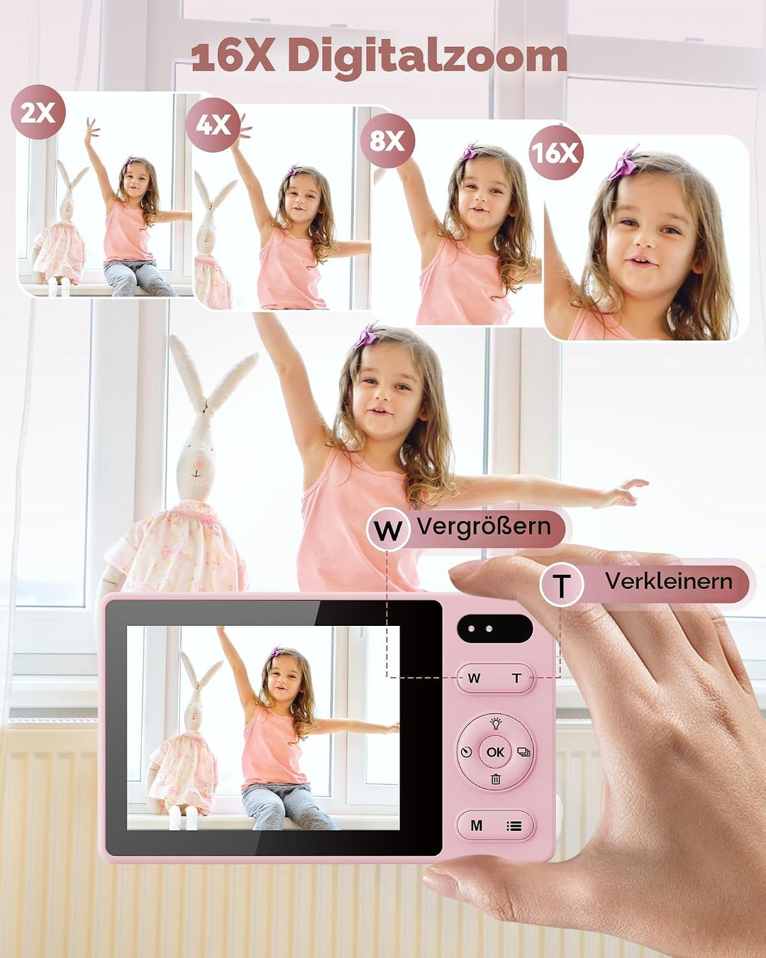 64GB Digitalkamera Kinder Fotokamera: 48MP Anti-Shake Kinderkamera Foto Vlogging Fotoapparat 16X Dig