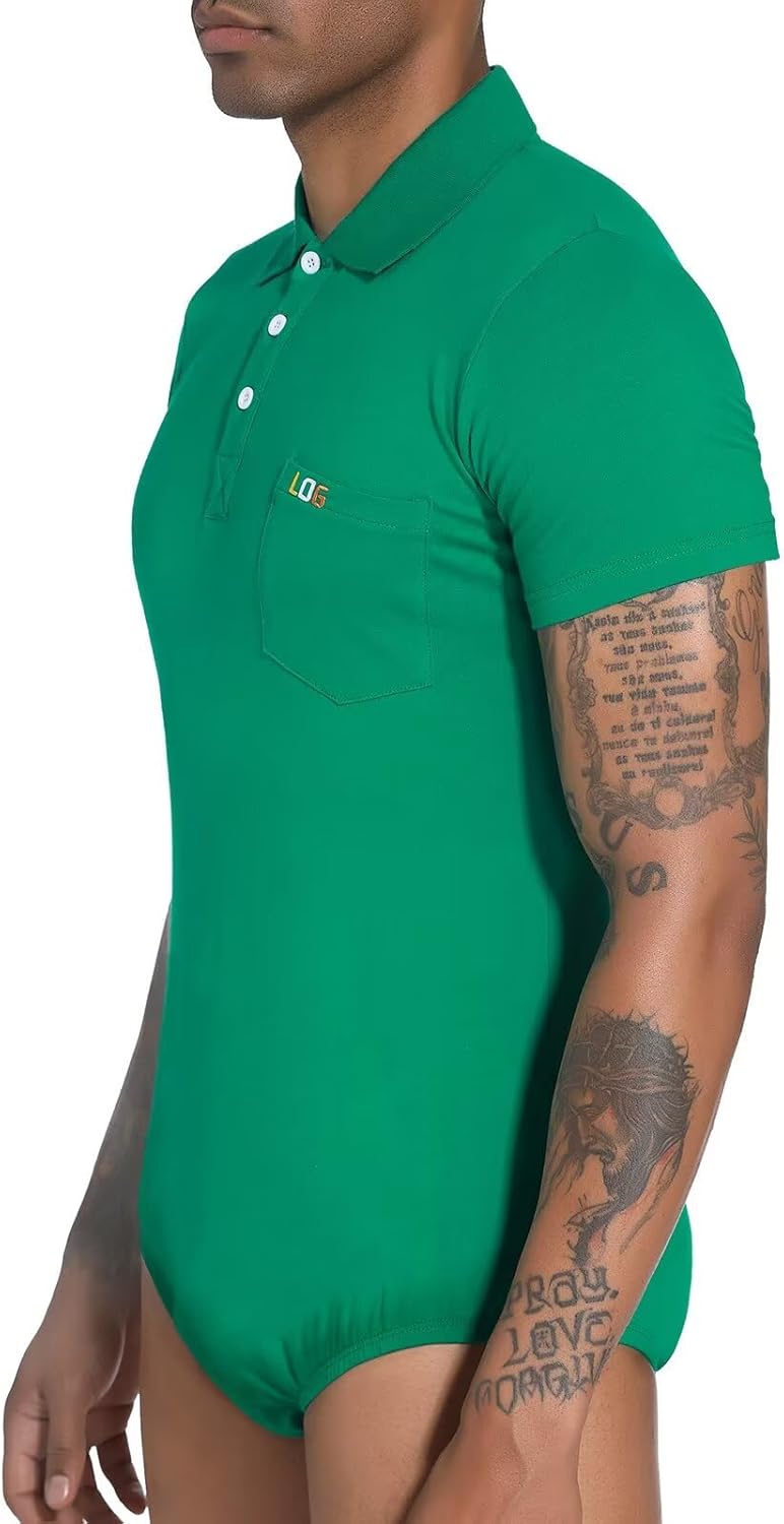 Landofgenie Herren Kurzarm Bodysuit Crotch Shirt Romper Plus Size Bodysuit Herren One Piece Pyjamas