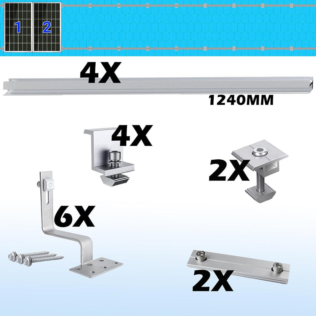 Photovoltaik Solar Halterung Ziegeldach Befestigungssystem 2 Module, Solarmodul Halterung Ziegeldach