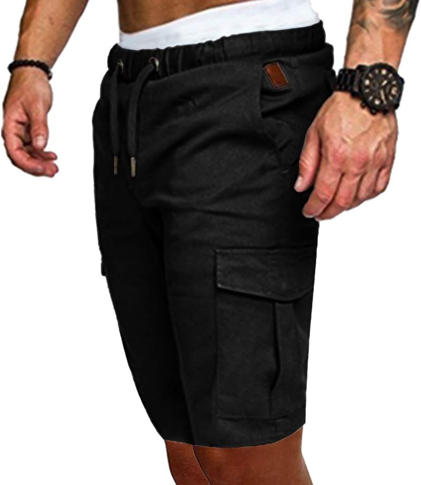 Herren Shorts Sommer Chino Jeans Kurze Hosen Stretch Jogger Cargo Shorts Slim-Fit M 175schwarz, M 17
