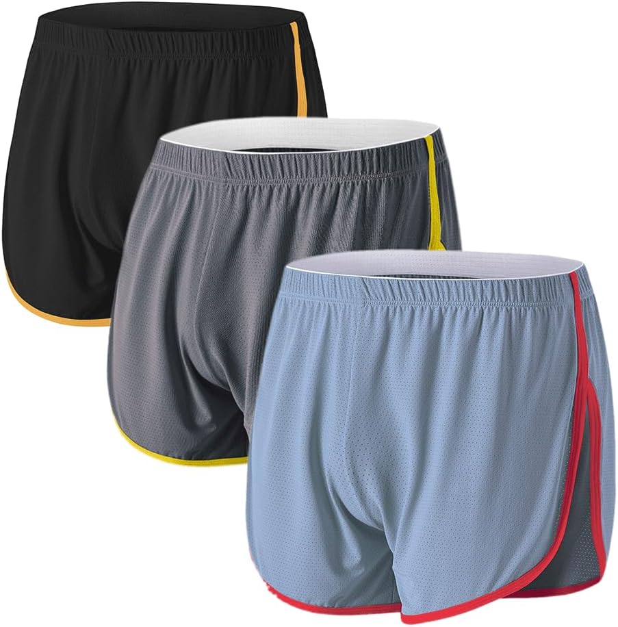 BIATWOWR Herren Boxershorts Atmungsaktive und Bequem Boxershorts mit Seitenschlitz Schwarzgraublau M