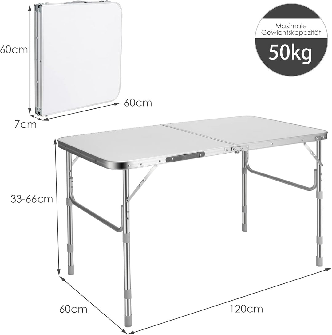 GYMAX Gartentisch 2er Set Kombinierbar Klapptisch Höhenverstellbar Alu Campingtisch Klappbar Beistel